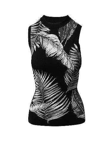 Alexander Wang T by Alexander Wang Hawaiian Print Jacquard Sleeveless Top in Black Rayon  (view 1)