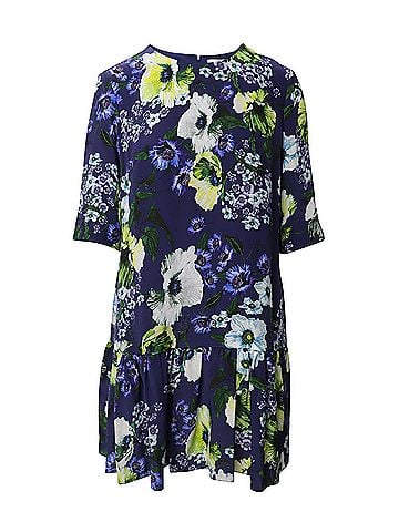 Erdem Erdem Emmie Floral Print Short Sleeve Dress in Blue Silk (view 1)
