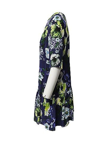 Erdem Erdem Emmie Floral Print Short Sleeve Dress in Blue Silk (view 2)