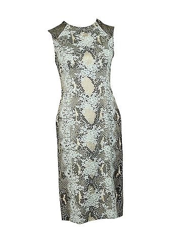 Erdem Erdem Snakeskin Print Dress with Lace Detail in Grey Viscose (view 1)