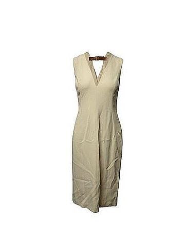 Alexander Wang Alexander Wang Back Belt V-neck Sleeveless Midi Dress in Cream Viscose (view 1)