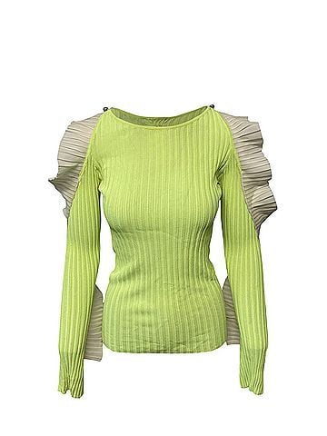 David Koma David Koma Cut Out Ruffled Longsleeves Knit Top in Green Rayon (view 1)