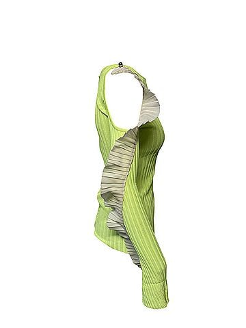 David Koma David Koma Cut Out Ruffled Longsleeves Knit Top in Green Rayon (view 2)