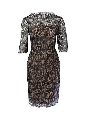 Erdem Erdem Paisley Lace Midi Shift Dress in Black Polyester (view 1)