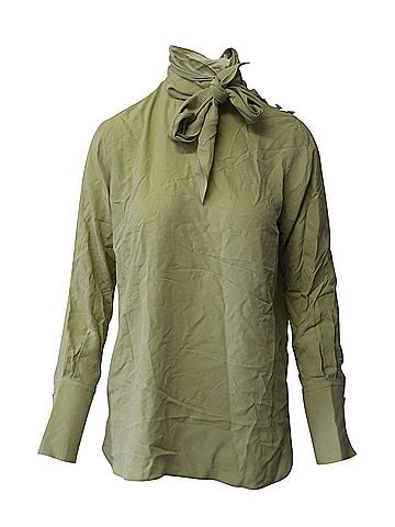 Joseph Joseph Blouse with Pussy-Bow Neckline in Khaki Green Silk (view 1)