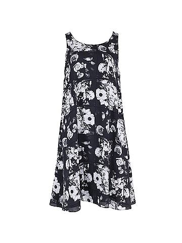 Kenzo Kenzo Floral Print Midi Dress in Black and White Silk  (view 1)