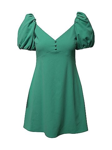 Alice + Olivia Alice + Olivia Dana Puff Sleeve Flare Dress in Green Polyester (view 1)