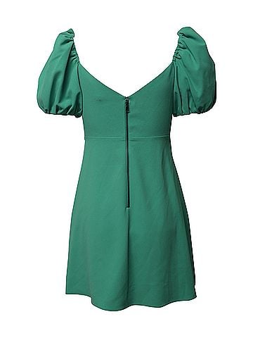 Alice + Olivia Alice + Olivia Dana Puff Sleeve Flare Dress in Green Polyester (view 2)