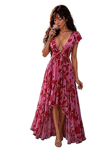 VICI Sunset Soirée VICI tie front plunge romantic blooming floral maxi Casual Dress (view 1)