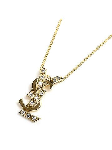 Yves Saint Laurent Yves Saint Laurent SAINT LAURENT 18K Yellow Gold Necklace with 0.11ct Diamond, 3.3g, 40cm, Women's (view 1)