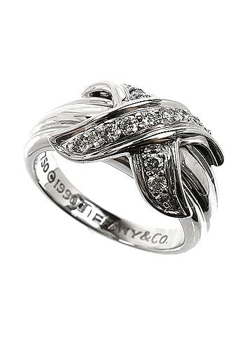 Tiffany & Co. TIFFANY&Co. Tiffany & Co. 18KWG White Gold Signature Ring with Diamonds, 5.9g, Women's (view 1)