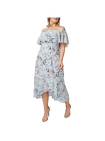 Adrianna Papell Print Off Shoulder Midi Dress Casual Dress (view 1)