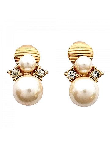 Christian Dior Christian Dior Earrings, GP Plated, Faux Pearl, Rhinestone, Gold, Women's (view 1)