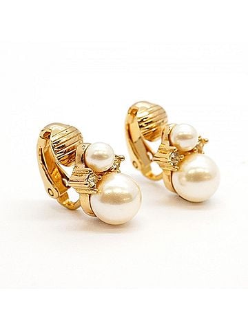Christian Dior Christian Dior Earrings, GP Plated, Faux Pearl, Rhinestone, Gold, Women's (view 2)