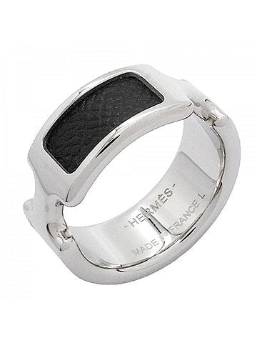 Hermès Hermes Olympe Ring, Metal Leather, Silver & Black (Men's) (view 1)