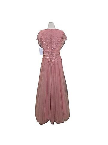 Mac Duggal Mac Duggal Formal Pink Maxi Beaded Dress 11224 Tulle Salmon Flowers Gown 16 Cocktail Dress (view 2)