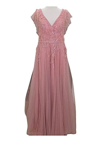 Mac Duggal Mac Duggal Formal Pink Maxi Beaded Dress 11224 Tulle Salmon Flowers Gown 16 Cocktail Dress (view 1)