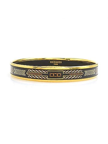 Hermès Hermes HERMES Bangle Bracelet Email Metal Enamel Gold Black White Women's e61914a (view 1)
