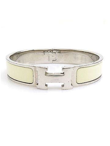 Hermès Hermes HERMES Bangle Bracelet Clic Clack H Metal Enamel Silver Off-White Women's e61915a (view 1)