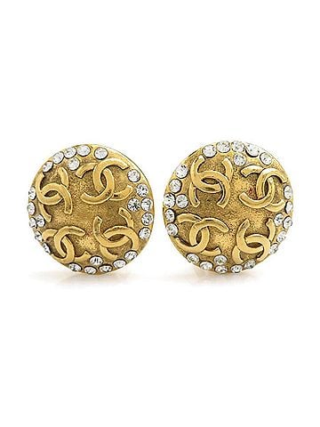 Chanel Chanel earrings, Coco Mark design, metal, rhinestones, gold and silver, for women, e61912a (view 1)