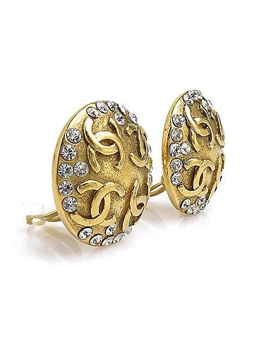 Chanel Chanel earrings, Coco Mark design, metal, rhinestones, gold and silver, for women, e61912a (view 2)