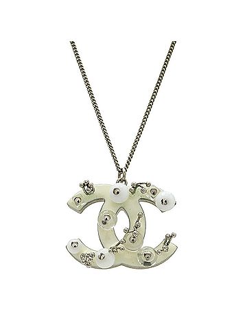 Chanel CHANEL Coco Mark Chain Necklace Pendant, Metal Enamel Beads, Silver Ivory, B10A (view 1)