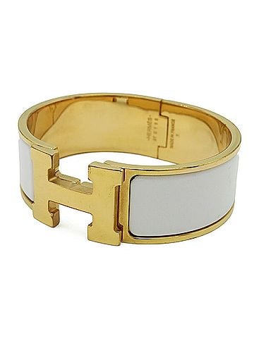 Hermès HERMES Clic Clac H PM Bracelet Bangle Enamel GP Gold Plated White (view 2)