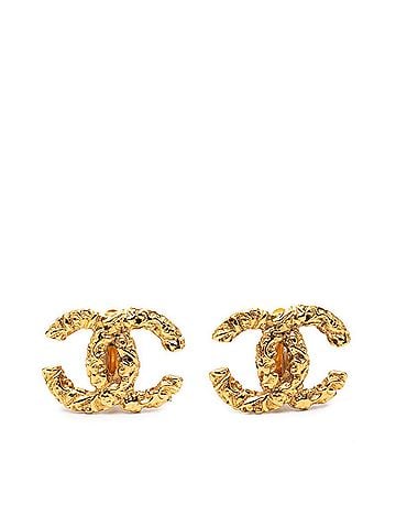 Chanel Chanel Coco Mark Lava Motif Earrings, Gold Plated, Women's CHANEL (view 1)