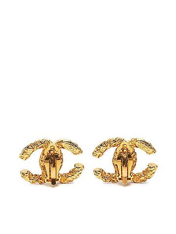 Chanel Chanel Coco Mark Lava Motif Earrings, Gold Plated, Women's CHANEL (view 2)