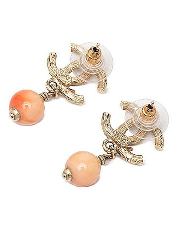 Chanel Chanel Coco Mark Stud Swing Earrings, 12-Stamp, Gold and Orange Plated Rhinestones, Faux Pearl, Women's CHANEL (view 2)