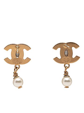 Chanel Chanel Coco Mark Earrings, Gold Plated, Faux Pearl, Women's CHANEL (view 2)