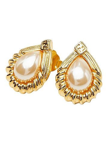 Fendi Fendi Vintage Drop Stud Earrings, Gold Plated, Faux Pearl, Women's FENDI (view 1)