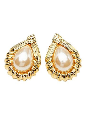 Fendi Fendi Vintage Drop Stud Earrings, Gold Plated, Faux Pearl, Women's FENDI (view 2)