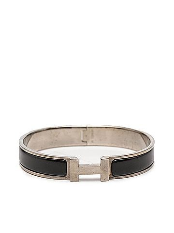 Hermès Hermes Click H TGM Logo Enamel Bracelet Bangle Black Silver Metal Women's HERMES (view 1)