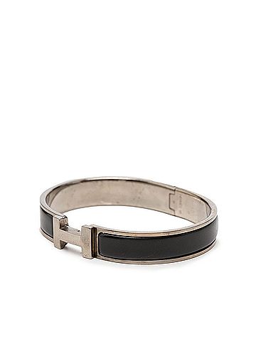 Hermès Hermes Click H TGM Logo Enamel Bracelet Bangle Black Silver Metal Women's HERMES (view 2)