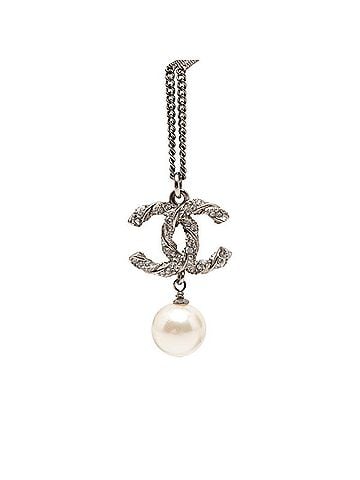 Chanel Chanel Coco Mark Chain Pendant Necklace, C14V Stamped, Silver Metal, Faux Pearl Rhinestone, Women's CHANEL (view 1)