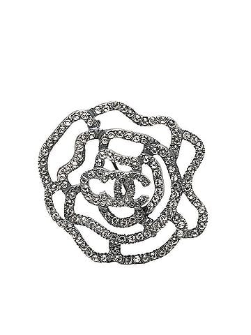 Chanel Chanel Coco Mark Camellia Motif Brooch, Silver Metal Rhinestone, Women's CHANEL (view 1)