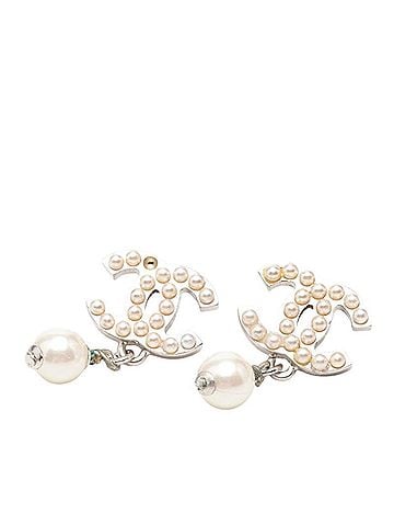 Chanel Chanel Coco Mark Stud Swing Earrings, 05V Engraving, Silver Metal, Faux Pearl, Women's CHANEL (view 1)