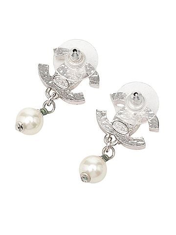 Chanel Chanel Coco Mark Stud Swing Earrings, 05V Engraving, Silver Metal, Faux Pearl, Women's CHANEL (view 2)