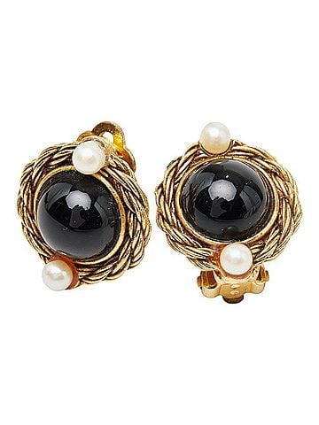Chanel Chanel Earrings, Gold and Black Plated, Faux Pearl, Colored Stone, Women's CHANEL (view 1)