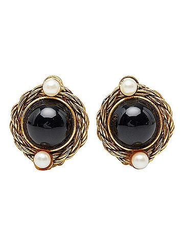 Chanel Chanel Earrings, Gold and Black Plated, Faux Pearl, Colored Stone, Women's CHANEL (view 2)