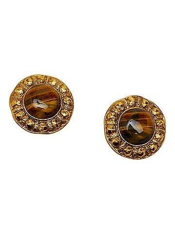 Chanel Chanel Round Earrings, Gold and Brown Plated, Tiger Eye, Women's. (view 1)