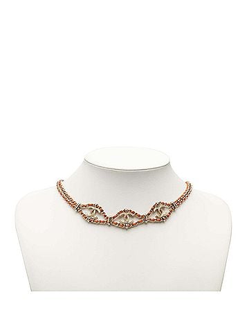 Chanel Chanel Coco Mark Chain Necklace, B18C Stamp, Gold, Orange Leather, Plated, Women's. (view 1)