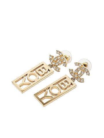 Chanel Chanel Coco Mark BOY Stud Swing Earrings, C22P Engraving, Gold Plated Rhinestones, Women's CHANEL (view 1)