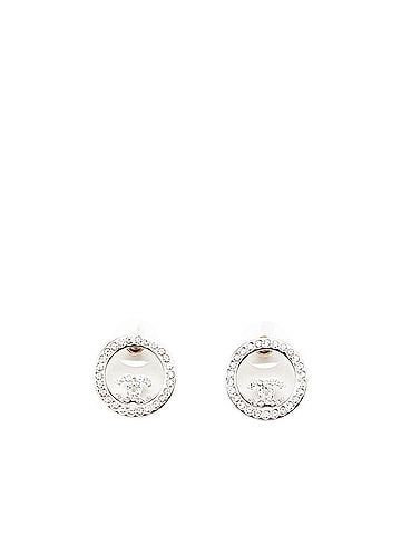 Chanel Chanel Coco Mark Round Stud Earrings, B23V Engraving, Silver Metal Rhinestone, Women's CHANEL (view 1)