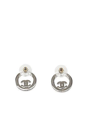Chanel Chanel Coco Mark Round Stud Earrings, B23V Engraving, Silver Metal Rhinestone, Women's CHANEL (view 2)