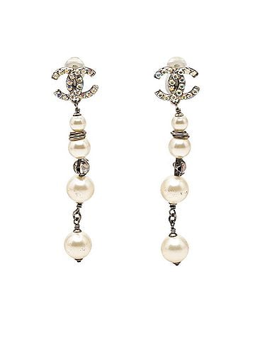 Chanel Chanel Coco Mark 4-strand Pearl Earrings, 17K Stamped, Silver Metal, Faux Rhinestones, Women's CHANEL (view 1)