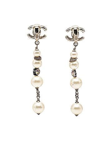 Chanel Chanel Coco Mark 4-strand Pearl Earrings, 17K Stamped, Silver Metal, Faux Rhinestones, Women's CHANEL (view 2)