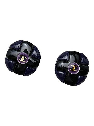 Chanel Chanel Vintage Coco Mark Earrings, Black, Gold, Navy Plated Plastic, Women's CHANEL (view 1)