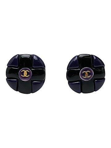 Chanel Chanel Vintage Coco Mark Earrings, Black, Gold, Navy Plated Plastic, Women's CHANEL (view 2)